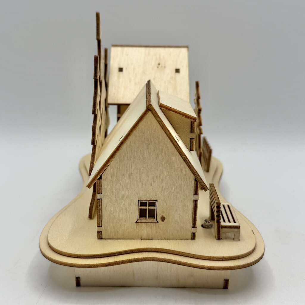 Wooden Laser Cut Christmas Village Scene Set of 2 Church & Houses LED Lit /cb