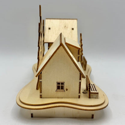 Wooden Laser Cut Christmas Village Scene Set of 2 Church & Houses LED Lit /cb