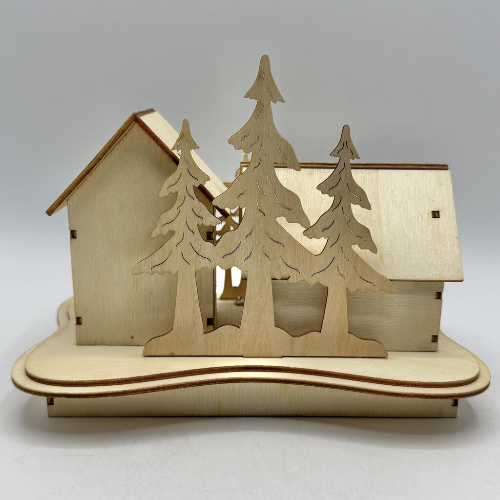 Wooden Laser Cut Christmas Village Scene Set of 2 Church & Houses LED Lit /cb