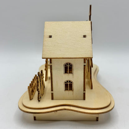 Wooden Laser Cut Christmas Village Scene Set of 2 Church & Houses LED Lit /cb