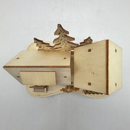 Wooden Laser Cut Christmas Village Scene Set of 2 Church & Houses LED Lit /cb