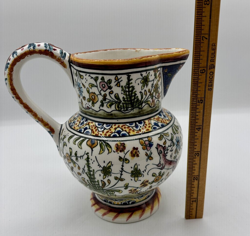 Hand Painted Ceramica de Coimbra Pitcher w/ Animcals /j