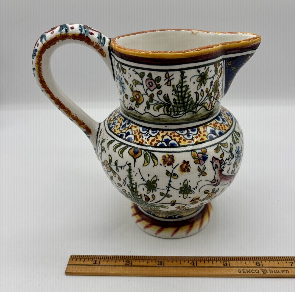 Hand Painted Ceramica de Coimbra Pitcher w/ Animcals /j