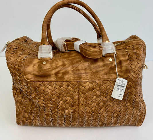 NWT Neiman Marcus Woven Vegan Leather Duffle Bag w/ Shoulder Strap /j