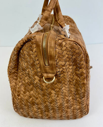 NWT Neiman Marcus Woven Vegan Leather Duffle Bag w/ Shoulder Strap /j
