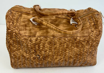 NWT Neiman Marcus Woven Vegan Leather Duffle Bag w/ Shoulder Strap /j