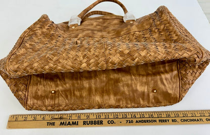 NWT Neiman Marcus Woven Vegan Leather Duffle Bag w/ Shoulder Strap /j