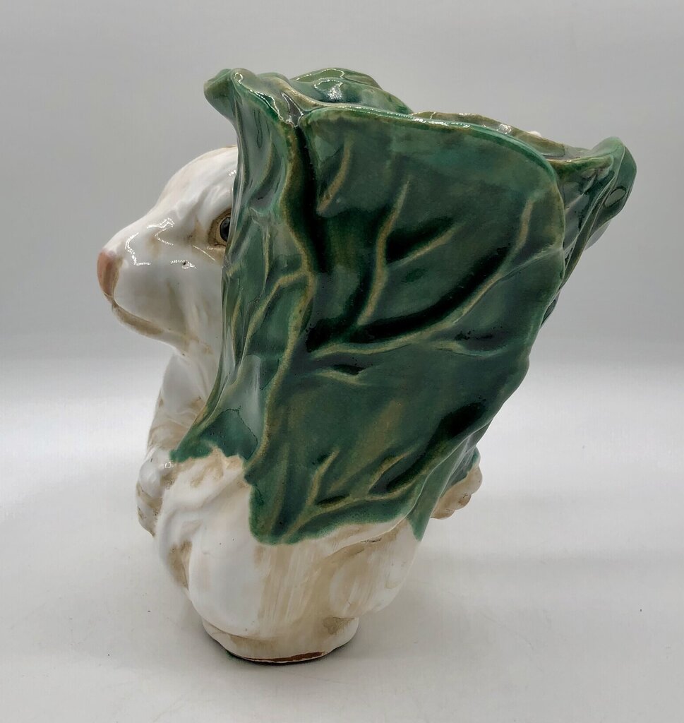 Majolica Style Ceramic Rabbit w/ Cabbage Planter /b