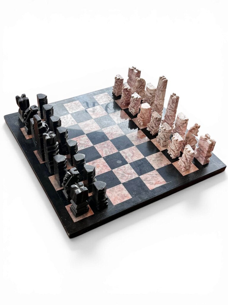 Marble Chess Board And Pieces (BROKEN PIECE)