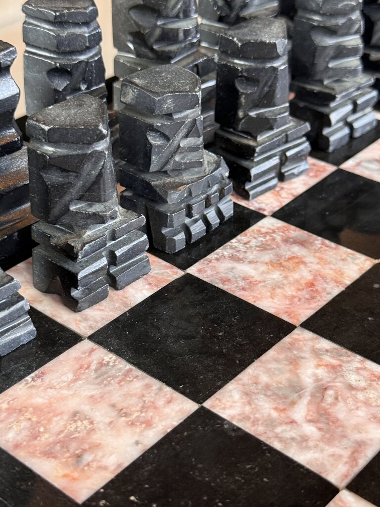 Marble Chess Board And Pieces (BROKEN PIECE)