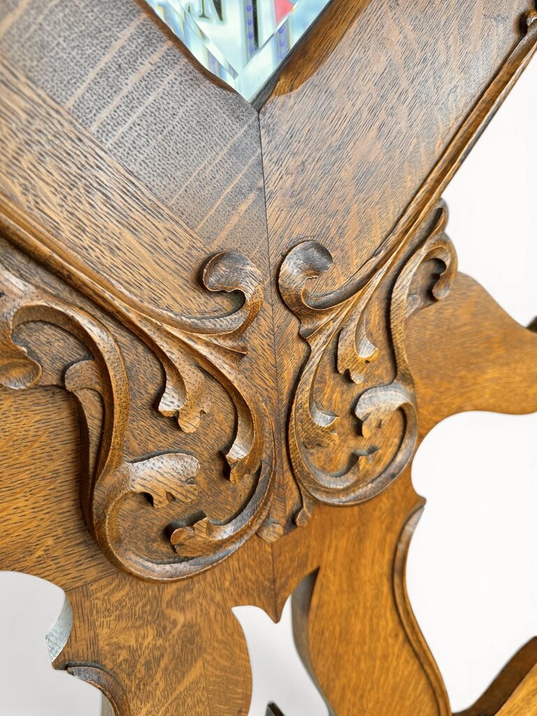 Antique Oak Hall Tree Beveled Mirror