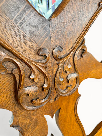 Antique Oak Hall Tree Beveled Mirror
