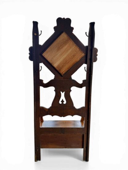 Antique Oak Hall Tree Beveled Mirror