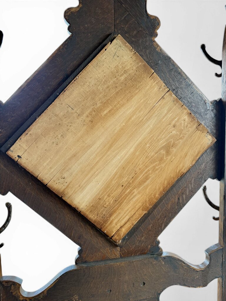 Antique Oak Hall Tree Beveled Mirror