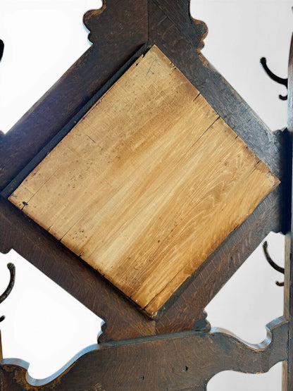 Antique Oak Hall Tree Beveled Mirror