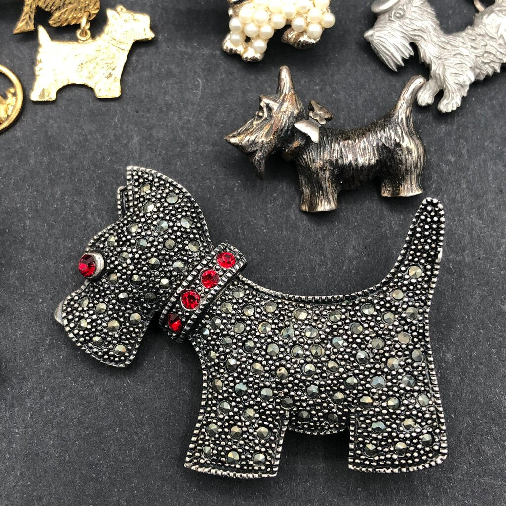 6pc Collection of Scottish Terrier Brooches & Bracelet /b