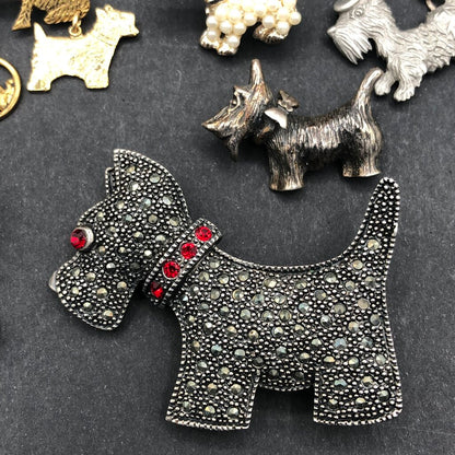 6pc Collection of Scottish Terrier Brooches & Bracelet /b