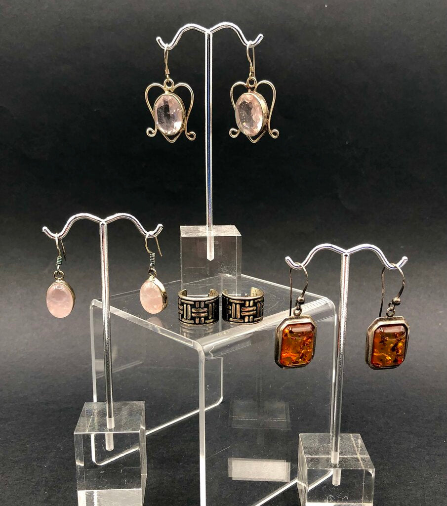 Vintage 4 Pair Sterling Silver & Gemstone Earrings /b