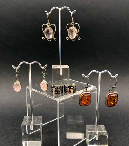 Vintage 4 Pair Sterling Silver & Gemstone Earrings /b
