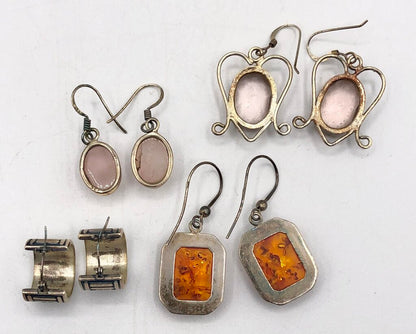 Vintage 4 Pair Sterling Silver & Gemstone Earrings /b