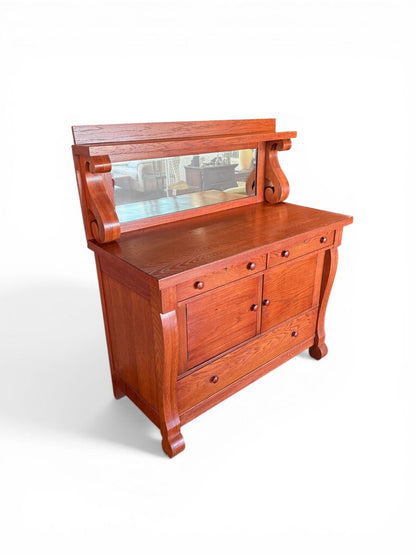 Cherry Red Oak Buffet With Mirror
