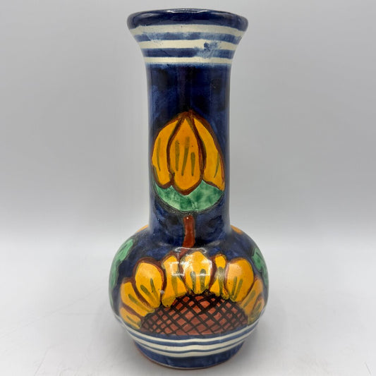 Vintage Mexican Talavera Pottery Hand Painted 8 1/2” Sunflower Vase