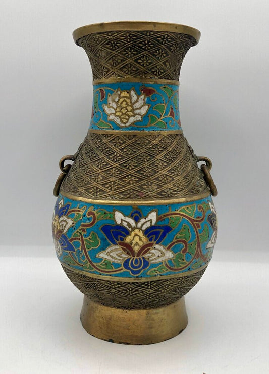 Vtg Japanese Cast Brass Champlevé Cloisonné Vase /b