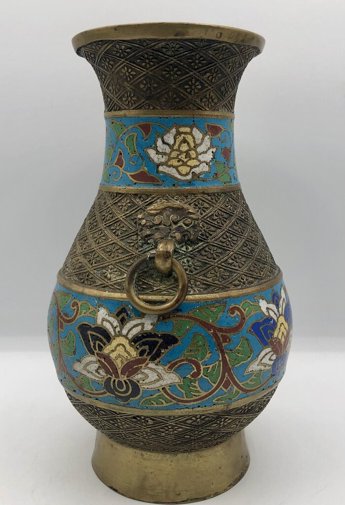 Vtg Japanese Cast Brass Champlevé Cloisonné Vase /b