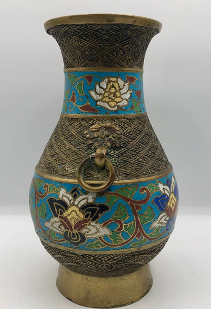 Vtg Japanese Cast Brass Champlevé Cloisonné Vase /b