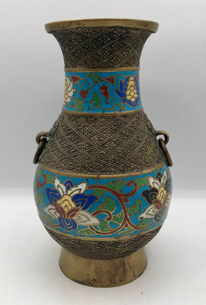 Vtg Japanese Cast Brass Champlevé Cloisonné Vase /b