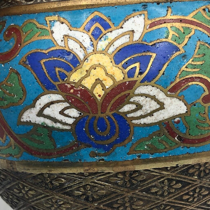Vtg Japanese Cast Brass Champlevé Cloisonné Vase /b