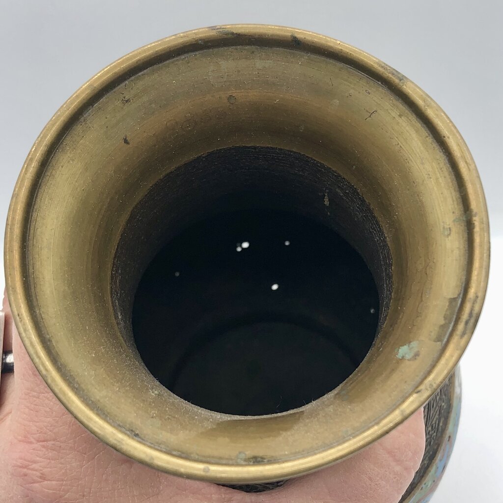 Vtg Japanese Cast Brass Champlevé Cloisonné Vase /b