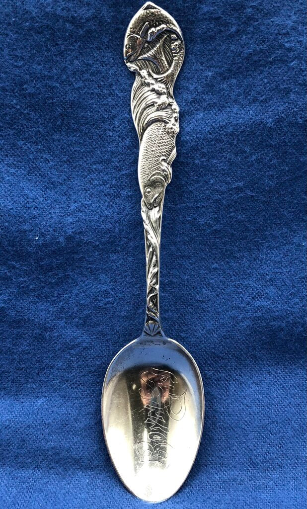 Antique Boyne City Sterling Silver Souvenir Spoon w/ Fish /b