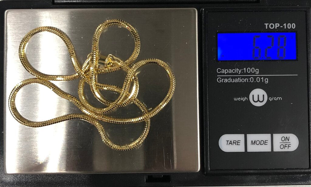 Gold Vermil 925 Sterling 18” Snake Chain Necklace 6.28gm /b