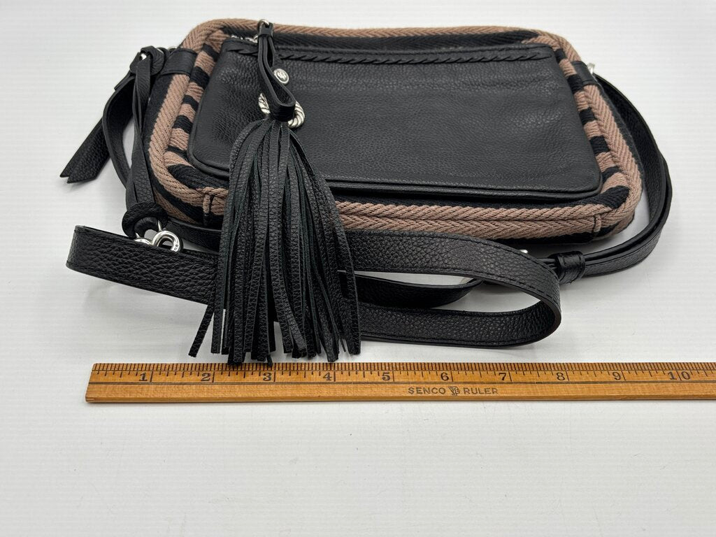 Brighton Adele Nautical Stripped Fabric & Leather Crossbody Bag /j