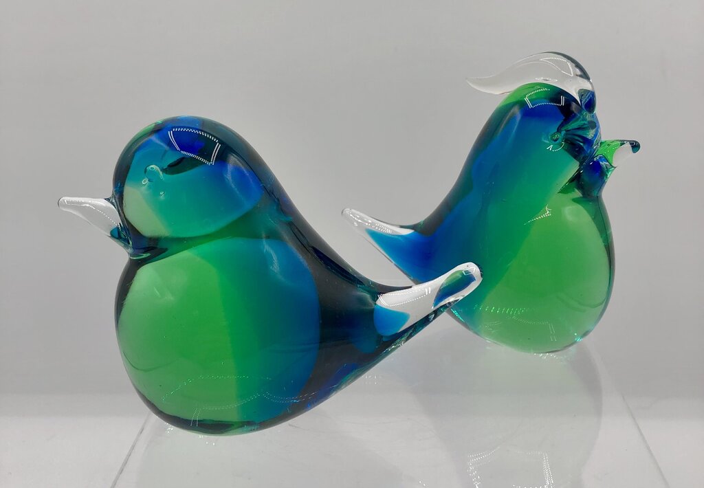 Pair of Vtg MCM Swedish Art Glass Song Birds /b