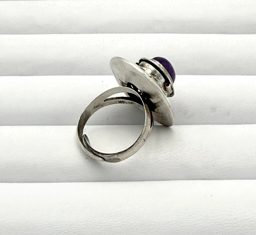 VTG Sterling Silver Purple Amethyst Locket Ring