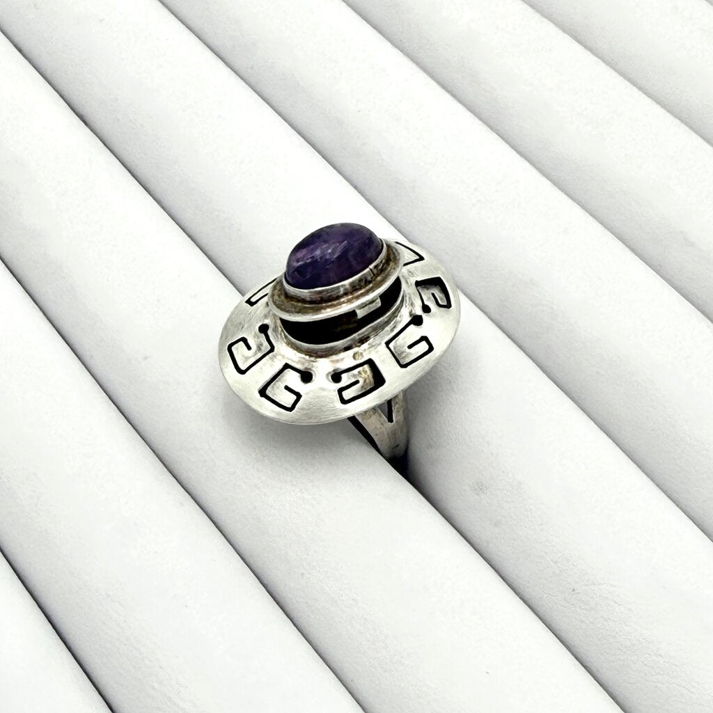 VTG Sterling Silver Purple Amethyst Locket Ring