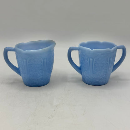 1930s Jeanette Cherry Blossom Delphite Blue Child’s Creamer Sugar Bowl & Plate /cb