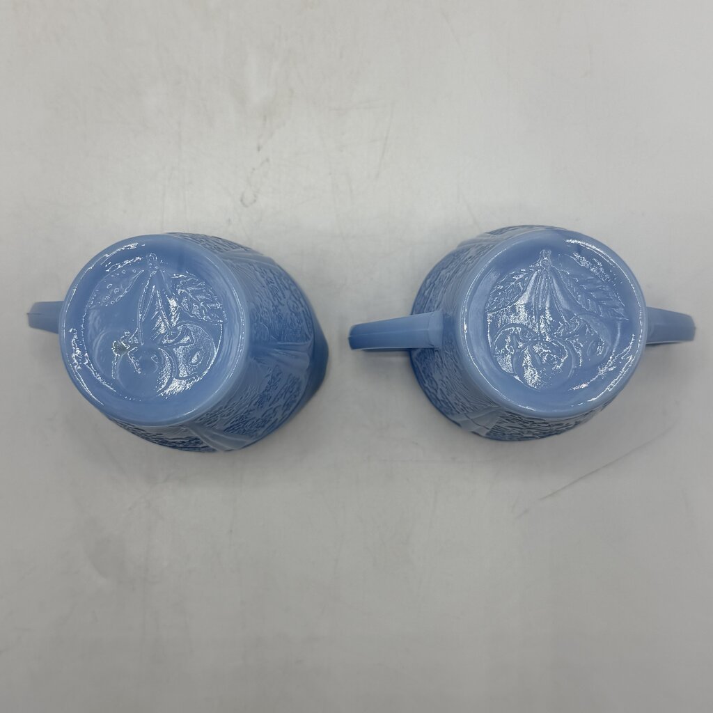 1930s Jeanette Cherry Blossom Delphite Blue Child’s Creamer Sugar Bowl & Plate /cb