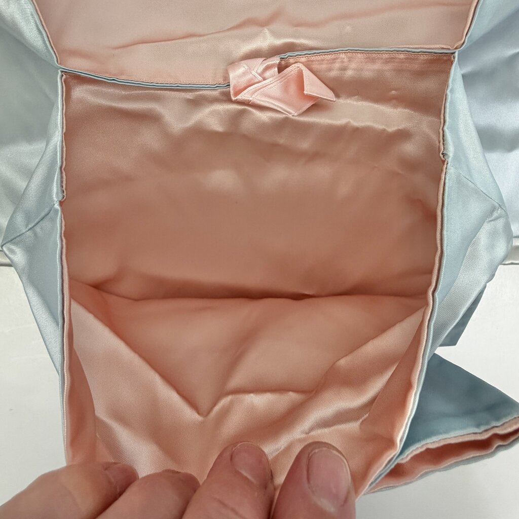Vintage Blue & Pink Satin Lingerie Hosiery Hanky Keeper Expandable Storage /cb