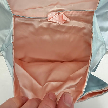 Vintage Blue & Pink Satin Lingerie Hosiery Hanky Keeper Expandable Storage /cb