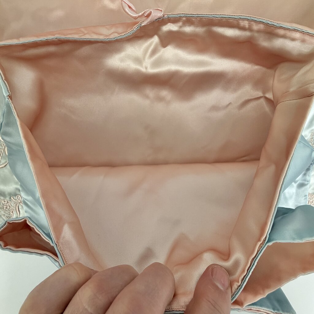 Vintage Blue & Pink Satin Lingerie Hosiery Hanky Keeper Expandable Storage /cb
