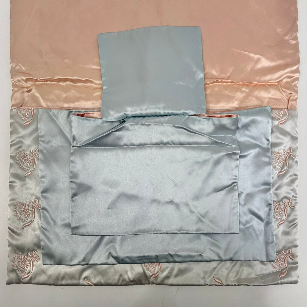 Vintage Blue & Pink Satin Lingerie Hosiery Hanky Keeper Expandable Storage /cb