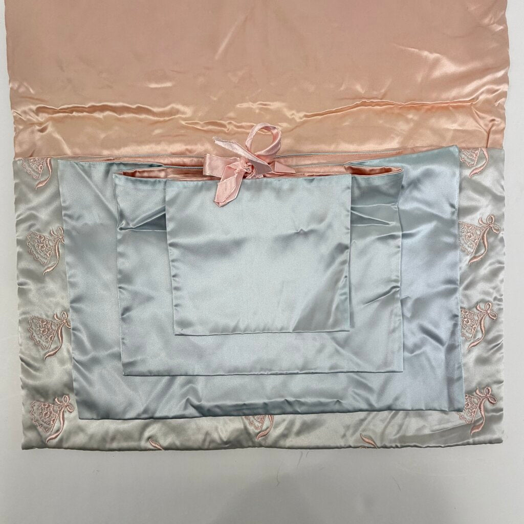 Vintage Blue & Pink Satin Lingerie Hosiery Hanky Keeper Expandable Storage /cb
