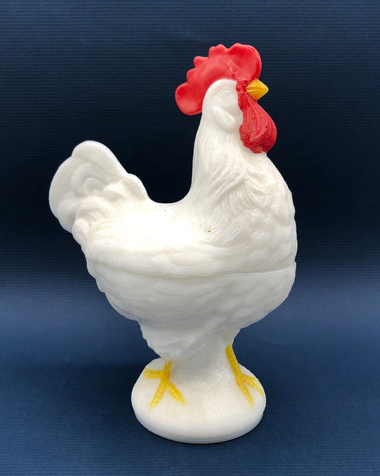 Vtg WestmorelandMilk Glass Rooster Covered Dish /b