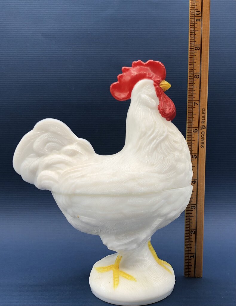 Vtg WestmorelandMilk Glass Rooster Covered Dish /b