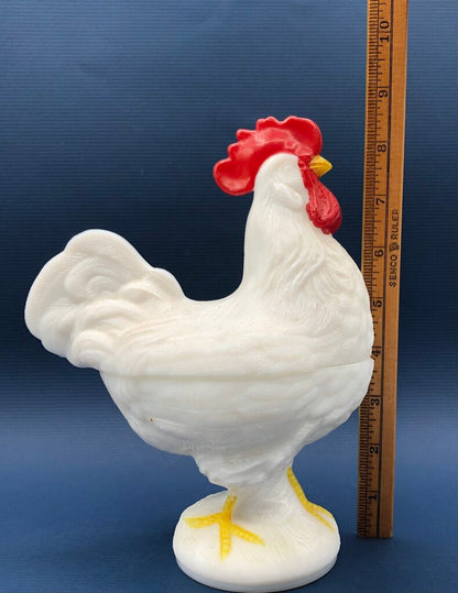 Vtg WestmorelandMilk Glass Rooster Covered Dish /b