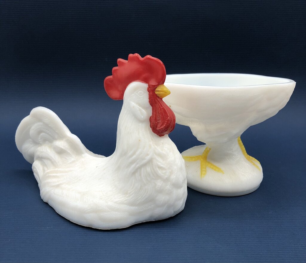Vtg WestmorelandMilk Glass Rooster Covered Dish /b
