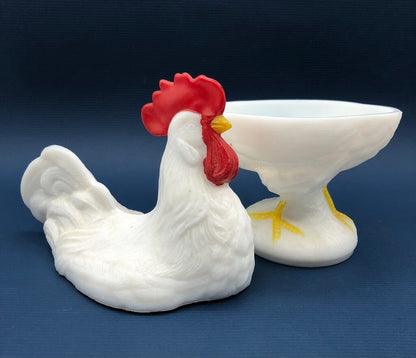 Vtg WestmorelandMilk Glass Rooster Covered Dish /b